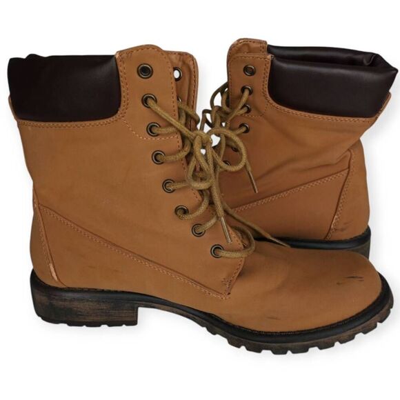 CHARLOTTE RUSSE COMBAT STYLE BOOTS TAN SZ.8 GUC. - Picture 5 of 7